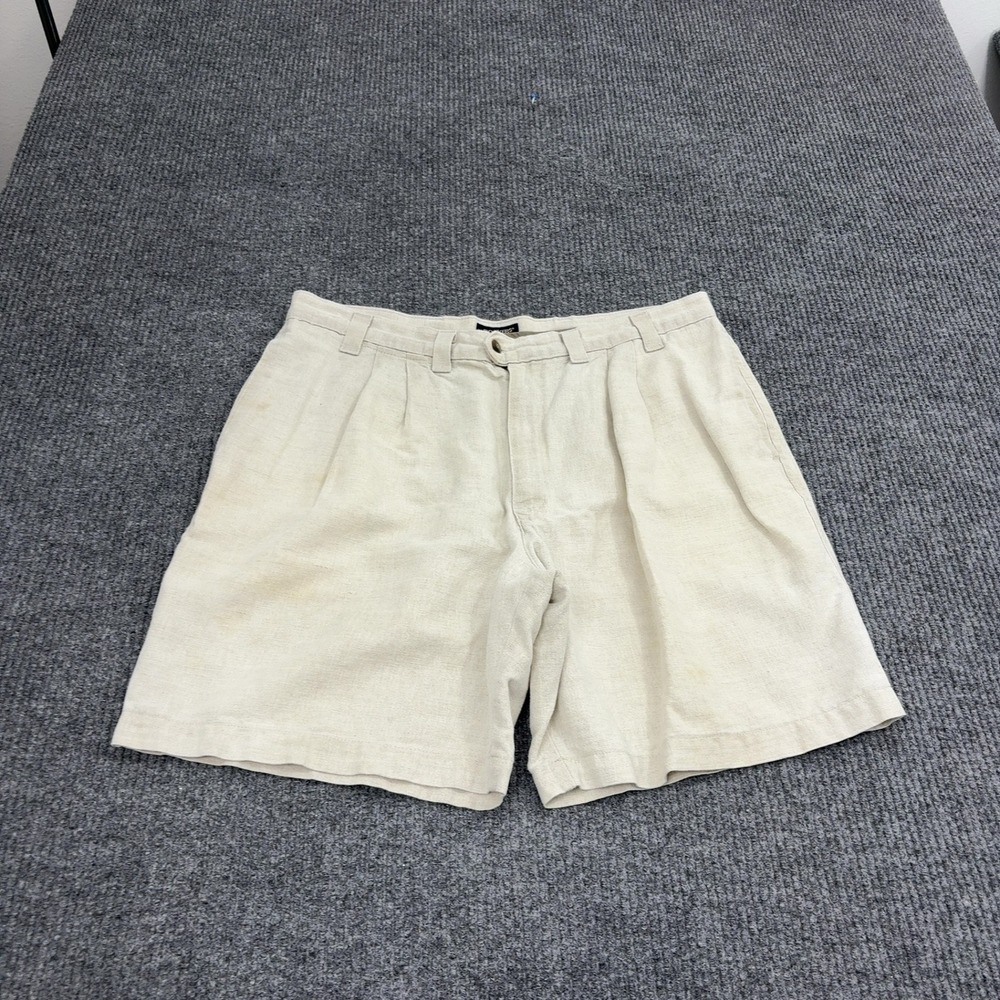 Dockers Shorts Mens 38 Beige Linen Cotton Pleated‎ Casual Summer Classic Style